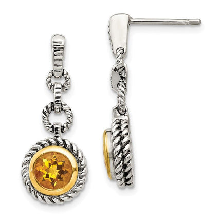 Sterling Silver w/Gold-tone Flash Gold-plated Citrine Earrings ,