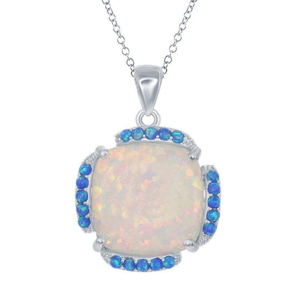 Sterling Silver White and Blue Opal Square Pendant ,