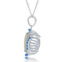 Sterling Silver White and Blue Opal Square Pendant ,