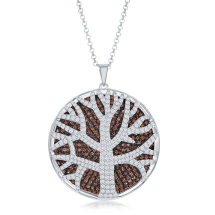 Sterling Silver White and Brown CZ Pendant Chain ,