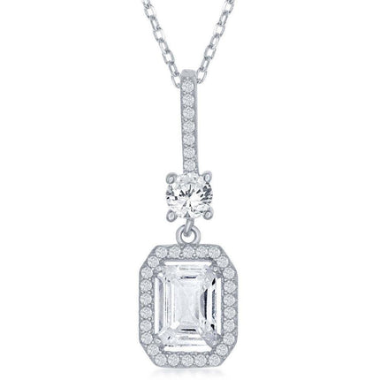 Sterling Silver White Emerald CZ Border Pendant ,