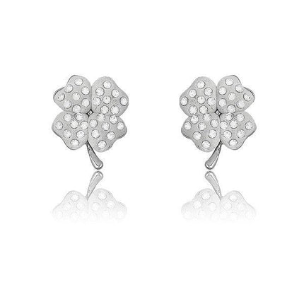 Sterling Silver White Enamel 4-Leaf Earrings ,
