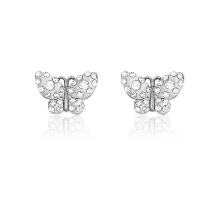 Sterling Silver White Enamel Butterfly Earrings ,