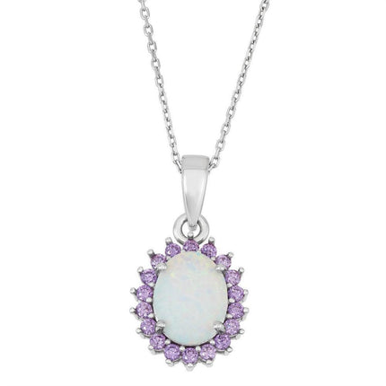 Sterling Silver White Inlay Amethyst CZ Pendant ,