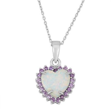 Sterling Silver White Inlay Amethyst Heart Pendant ,