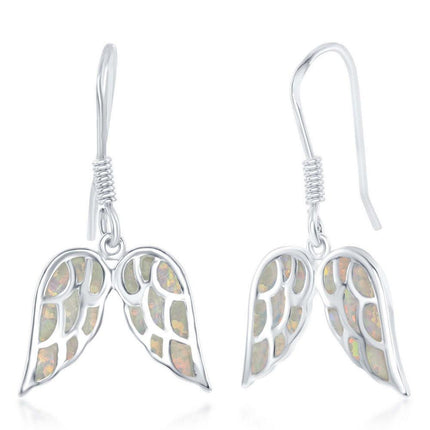Sterling Silver White Inlay Angel Wings Earrings ,