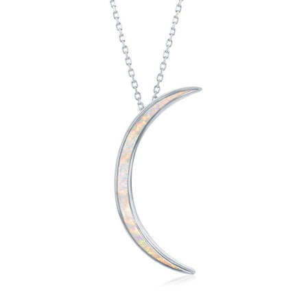 Sterling Silver White Inlay Crescent Moon Pendant ,