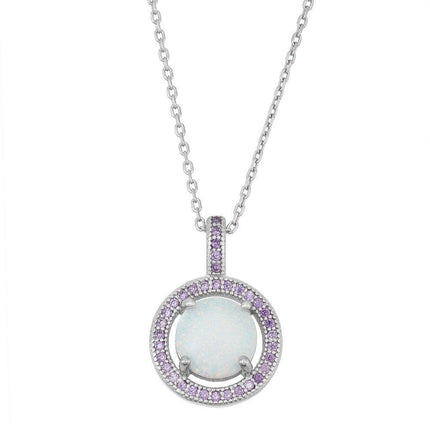 Sterling Silver White Inlay Opal Amethyst Pendant ,