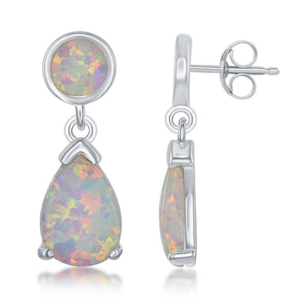 Sterling Silver White Inlay Opal Dangling Earrings ,