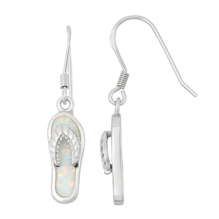 Sterling Silver White Inlay Opal Flip-Flop Earrings ,
