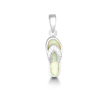 Sterling Silver White Inlay Opal Flip-Flop Pendant ,