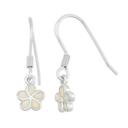 Sterling Silver White Inlay Opal Flower Earrings ,