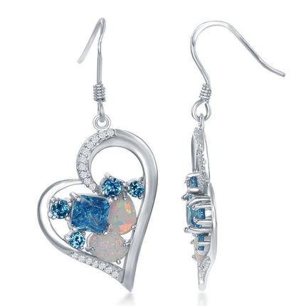 Sterling Silver White Inlay Opal Heart Earrings ,