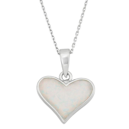 Sterling Silver White Inlay Opal Heart Pendant ,