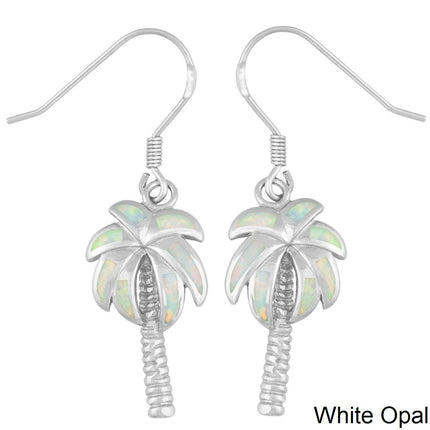 Sterling Silver White Inlay Opal Palm Tree Earrings ,