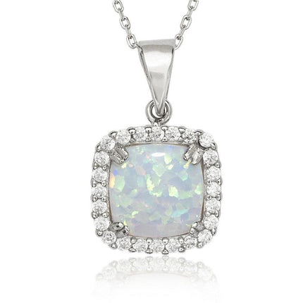 Sterling Silver White Inlay Opal Square Pendant ,