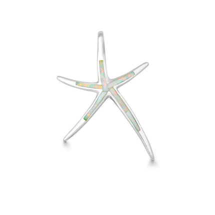 Sterling Silver White Inlay Opal Starfish Pendant ,