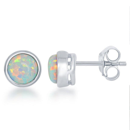 Sterling Silver White Inlay Opal Stud Earrings ,
