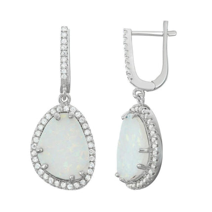 Sterling Silver White Inlay Opal Triangle Earrings ,