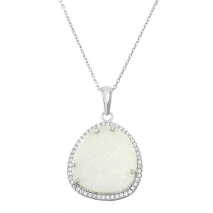 Sterling Silver White Inlay Opal Triangle Pendant ,