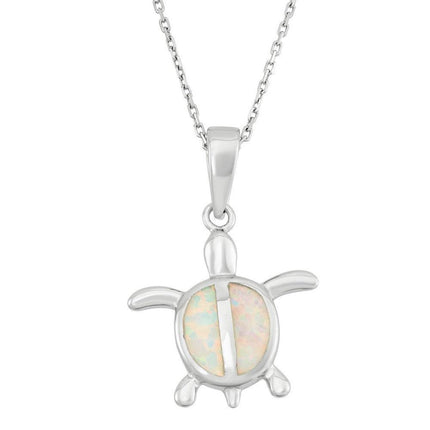 Sterling Silver White Inlay Opal Turtle Pendant ,