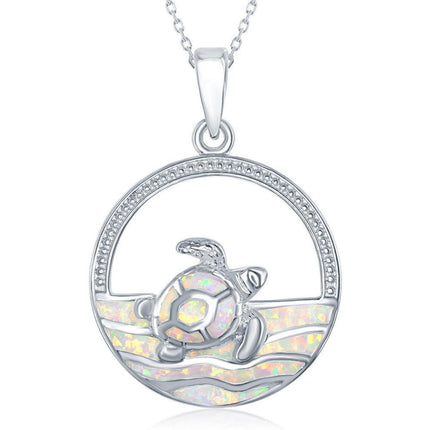 Sterling Silver White Inlay Opal Waves Pendant ,