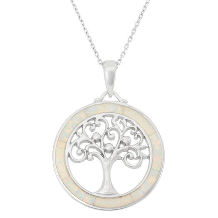 Sterling Silver White Inlay Tree of Life Pendant ,