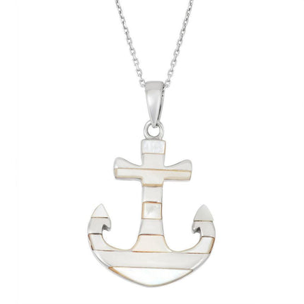 Sterling Silver White MOP Anchor Pendant ,