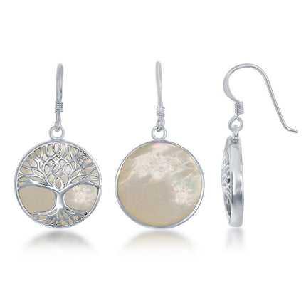 Sterling Silver White MOP and Tree of Life Earrings ,
