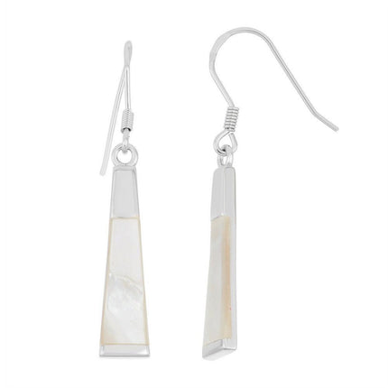 Sterling Silver White MOP Long Thin Earrings ,