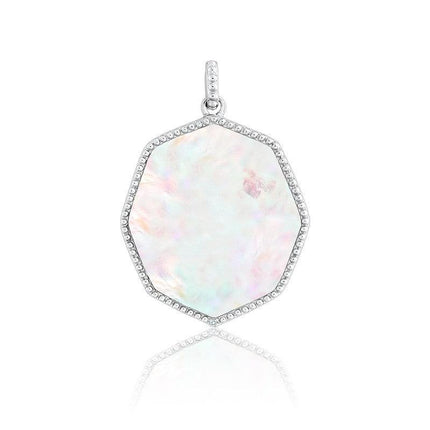 Sterling Silver White MOP Octagon CZ Pendant ,
