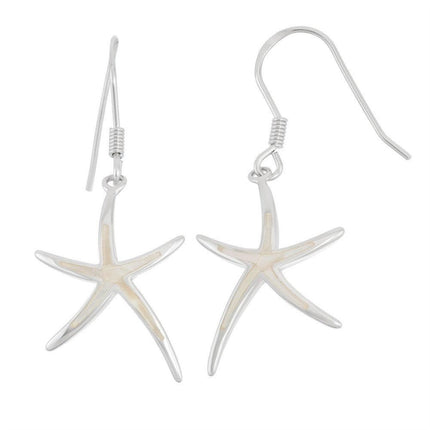 Sterling Silver White MOP Starfish Earrings ,