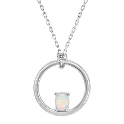 Sterling Silver White Opal Circle Pendant Chain ,