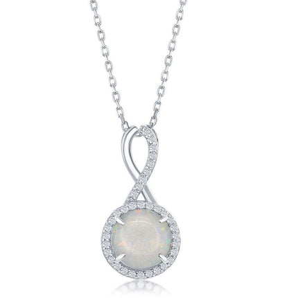 Sterling Silver White Opal Infinity Halo Pendant ,