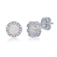 Sterling Silver White Opal Stud Earrings ,