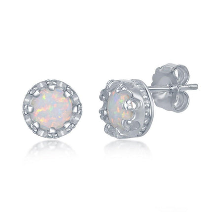 Sterling Silver White Opal Stud Earrings ,