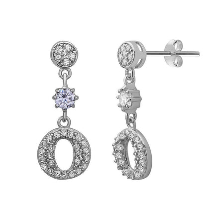 Sterling Silver White Open and CZ Dangling Earrings ,
