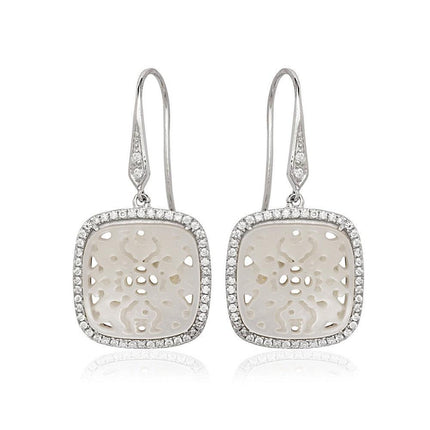 Sterling Silver White Square Cut Out MOP Earrings ,