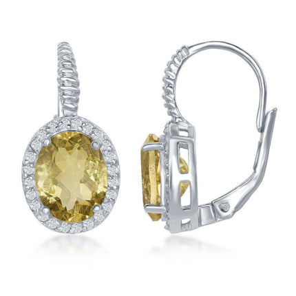 Sterling Silver White Topaz Border Earrings ,