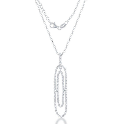Sterling Silver White Topaz Double Oval Pendant ,