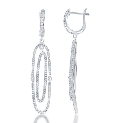 Sterling Silver White Topaz Open Oval Earrings ,