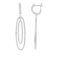 Sterling Silver White Topaz Open Oval Earrings ,