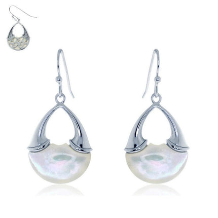 Sterling Silver White Upside Down V MOP Earrings ,