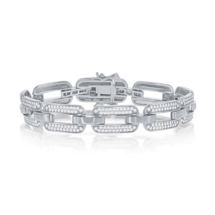 Sterling Silver Wide CZ Linked Bracelet ,