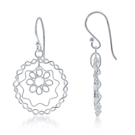 Sterling Silver Wire Flower and Star Earrings ,