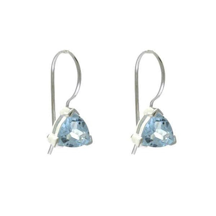Sterling Silver With Triangle Shaped Blue Topaz Earrings ,