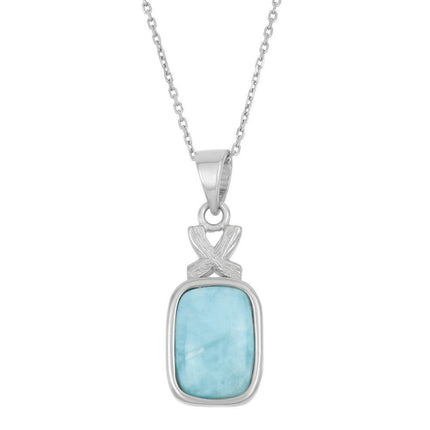 Sterling Silver X Design Larimar Rectangle Pendant ,