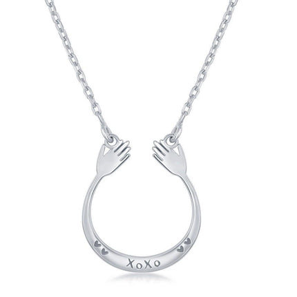 Sterling Silver XOXO U Hands Design Necklace ,