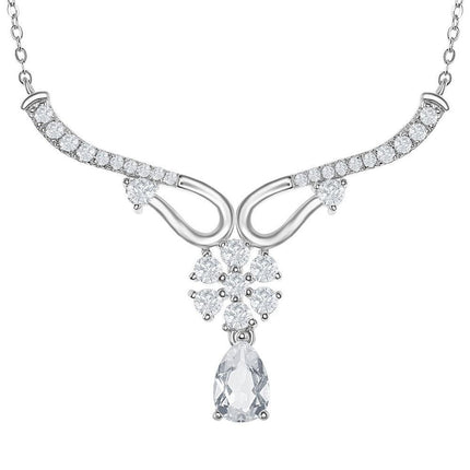 Sterling Silver Y Design Flower Bridal Necklace ,