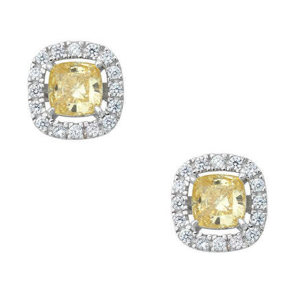 Sterling Silver Yellow Canary Square Stud Earrings ,